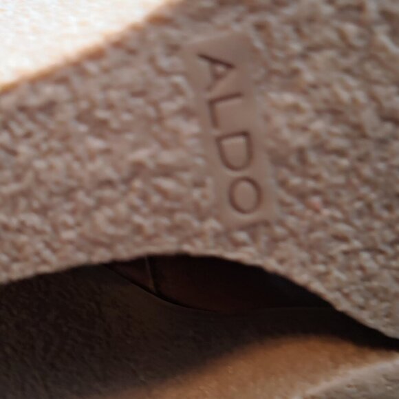 Aldo Ladies Size 7 Brown Knee High Side Zip Lined Faux Leather Wedge Heel Boots - Picture 9 of 13